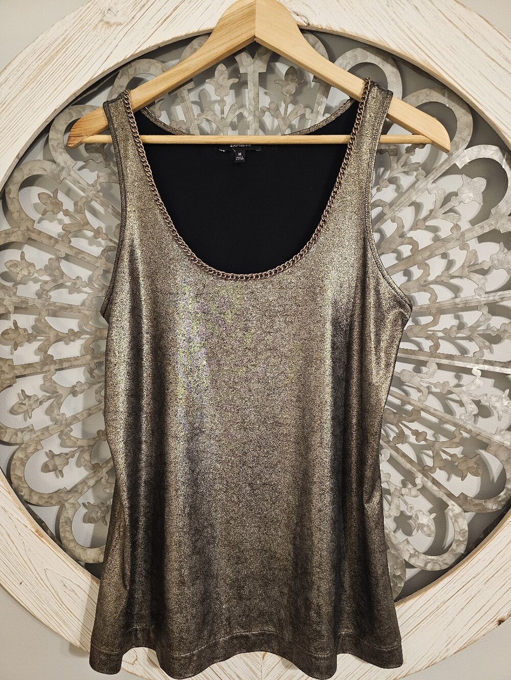Express Metallic Gold Scoop Neck Tank Top